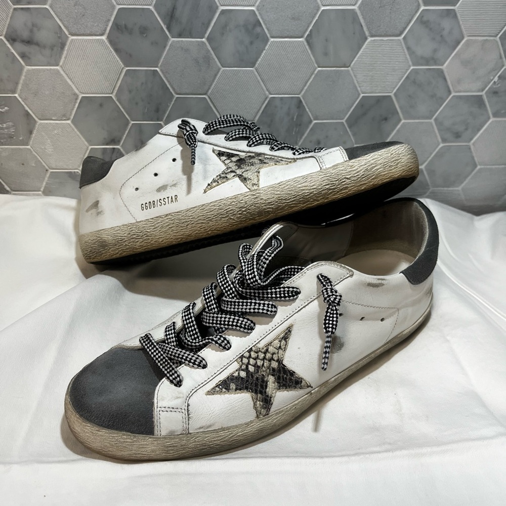 Golden Goose White and Gray Sneakers